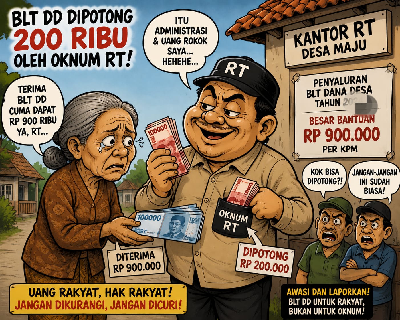 Dugaan praktik pemotongan dana Bantuan Langsung Tunai (BLT) kembali mencuat dan menjadi  perhatian publik. Kali ini, dugaan tersebut terjadi di Kampung Al-Barokah RT 01 RW 03, Desa Mulyasari, Kecamatan