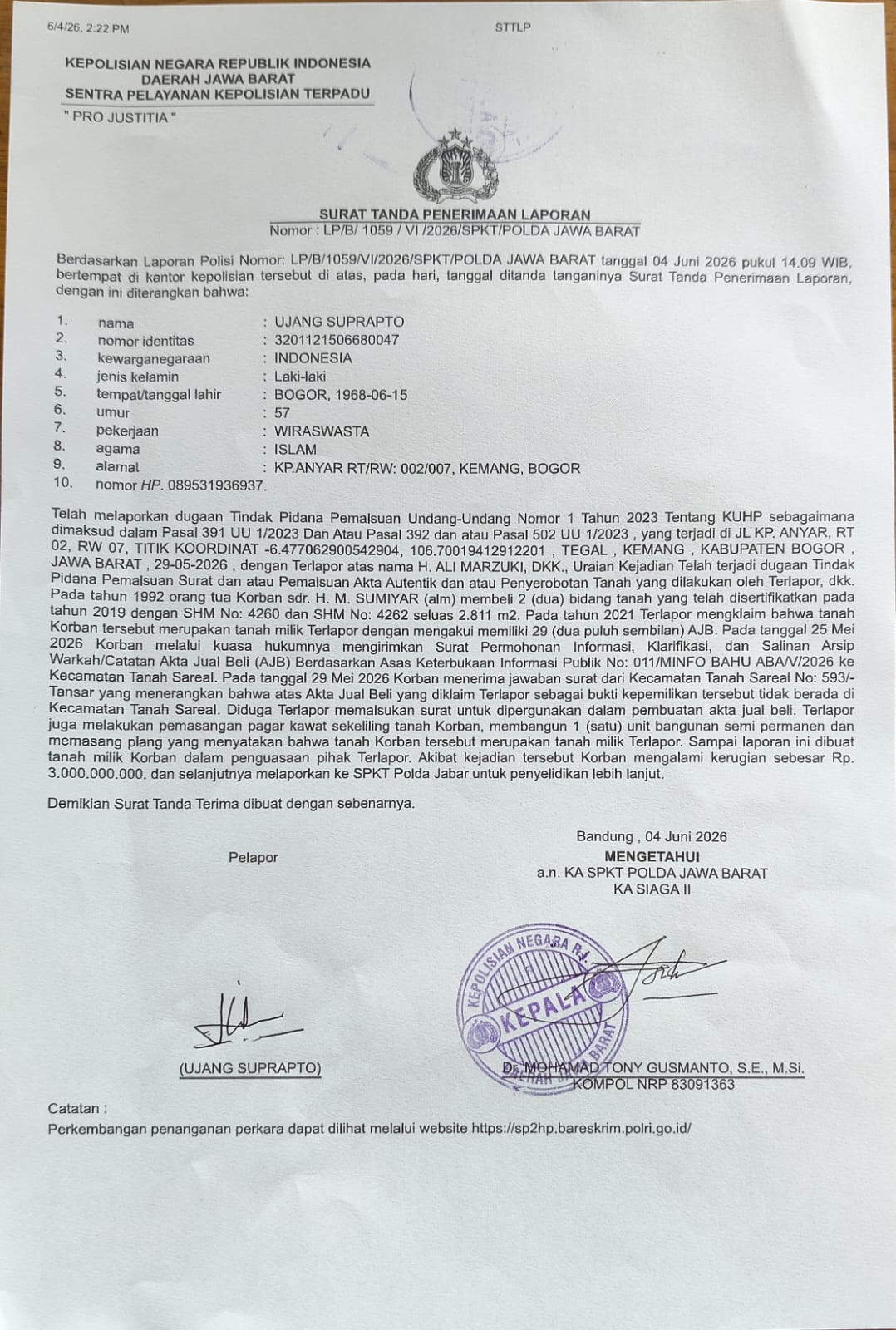 DIDUGA TERJADI PENYEROBOTAN TANAH HAK AHLI WARIS, KASUS BERLANJUT HINGGA PERSIDANGAN