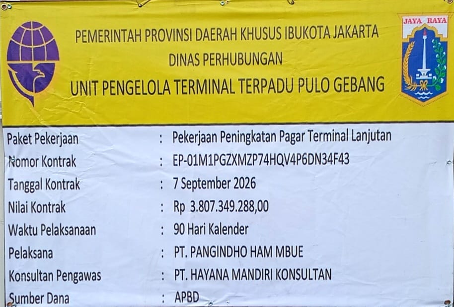 Pemprov DKI Jakarta Lanjutkan Pembangunan Pagar Terminal Pulo Gebang, Kontrak Rp3,8 Miliar
